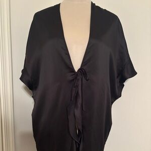 100 Silk Vintage Victoria's Secret Black Satin Kimono Robe